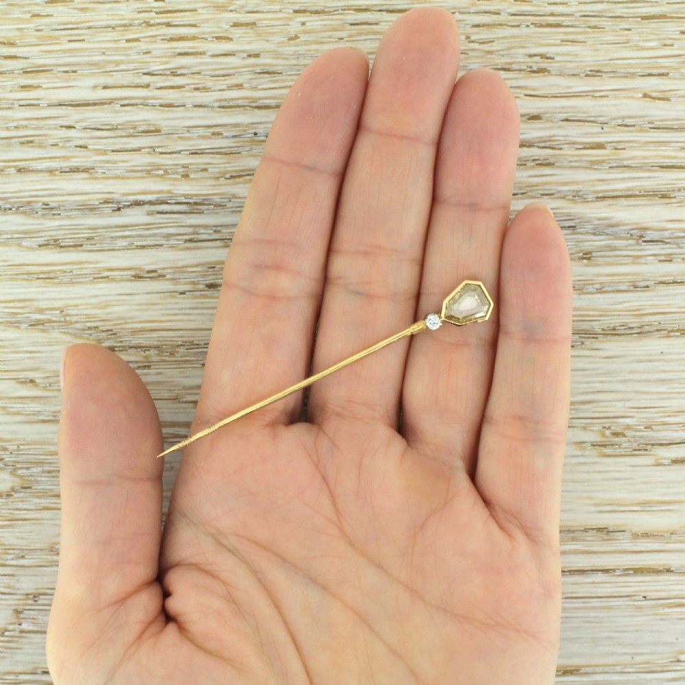 TIFFANY & CO. 1.30 Carat Old Shield Cut Diamond Lapel Pin, circa 1960 View VII