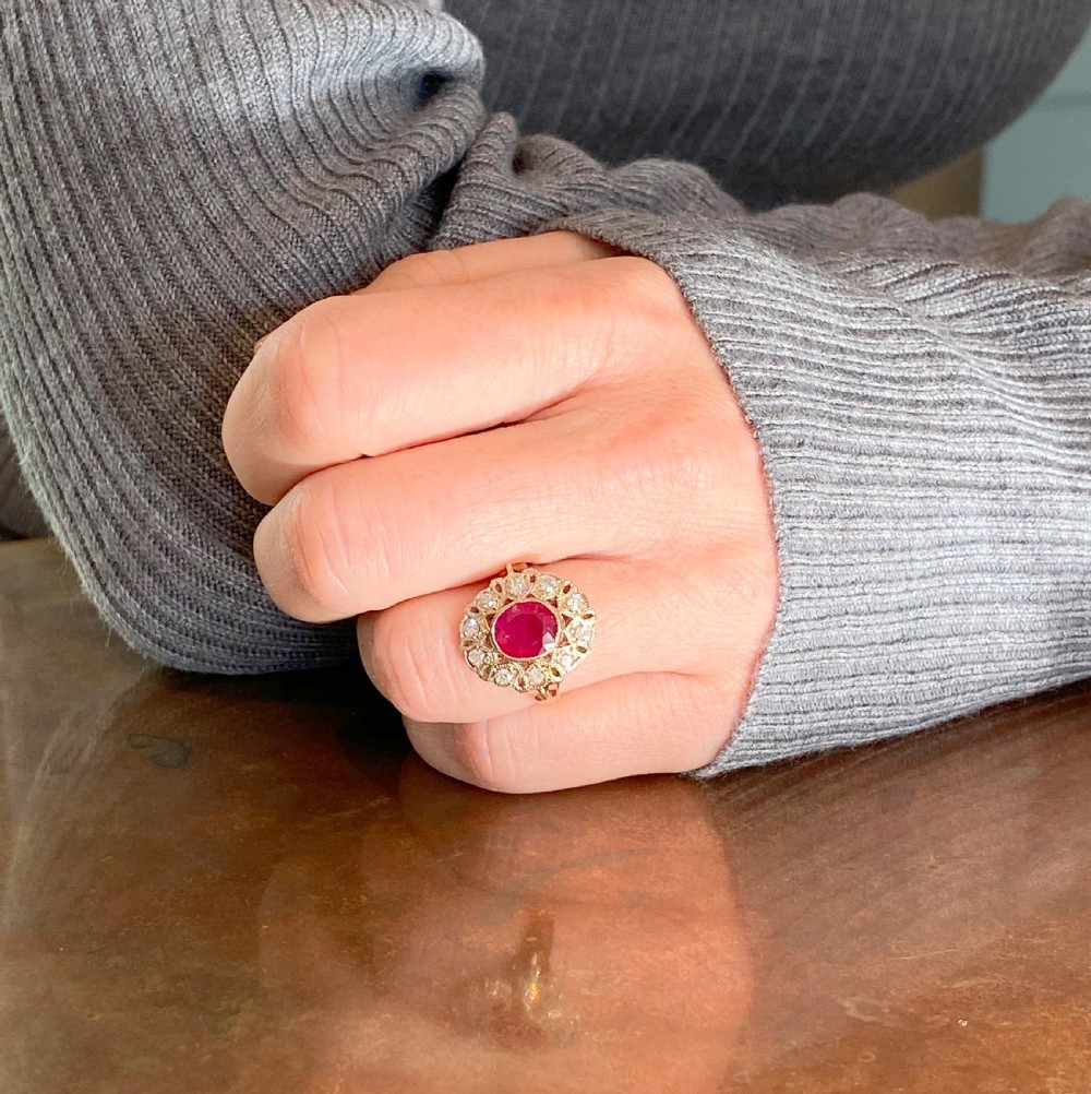 Mid Century 2.20 Carat Ruby & Diamond Cluster Ring, circa 1960 View VII