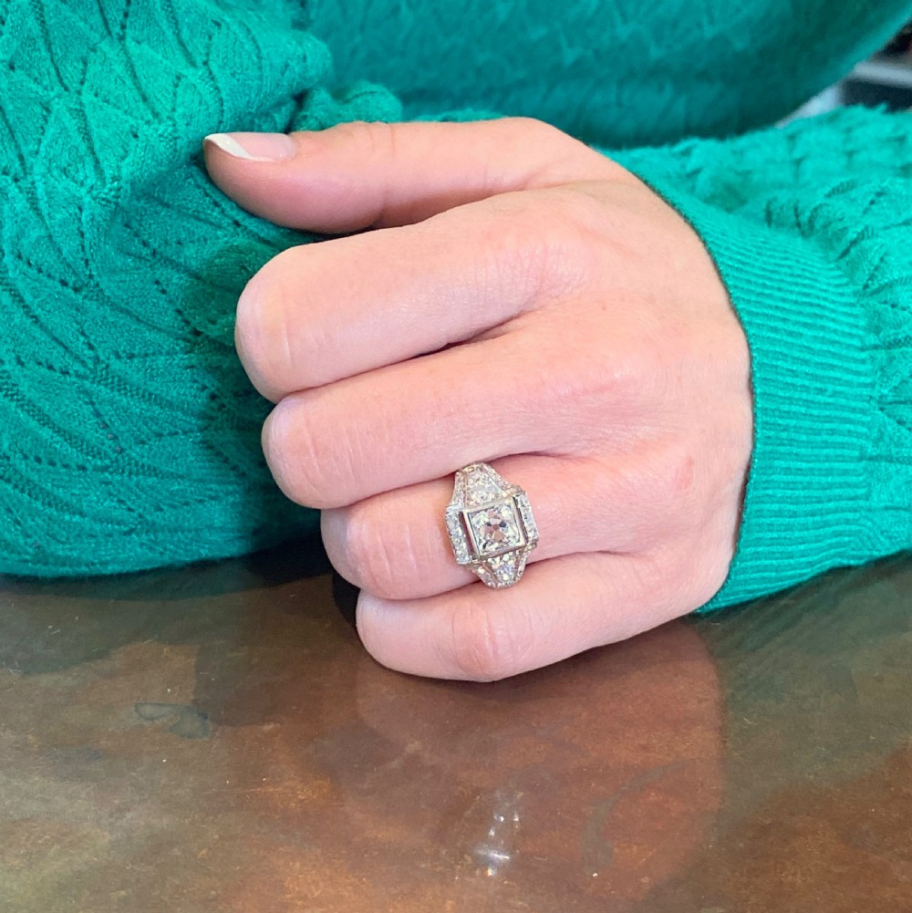 Art Deco 2.11 Carat Old Cut Diamond Ring, French, circa 1925 View VII
