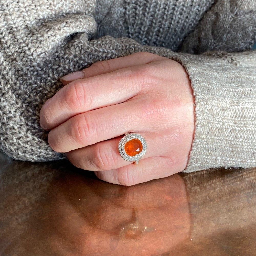 Art Deco 2.30 Carat Fire Opal & Rose Cut Diamond Ring, circa 1940 View VII