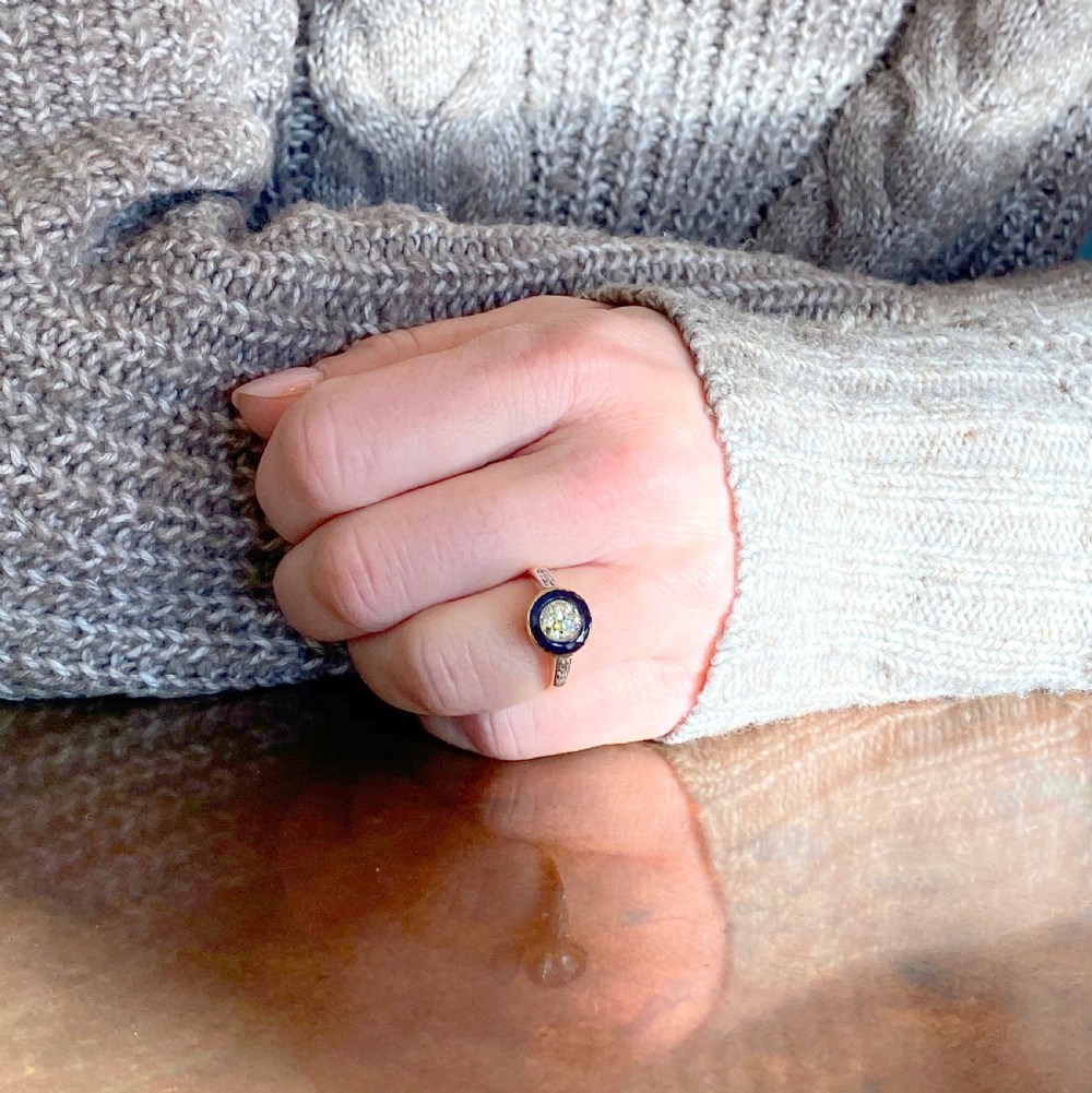 Mid Century 0.84 Carat Old Curt Diamond & Sapphire Target Ring, circa 1950 View VII