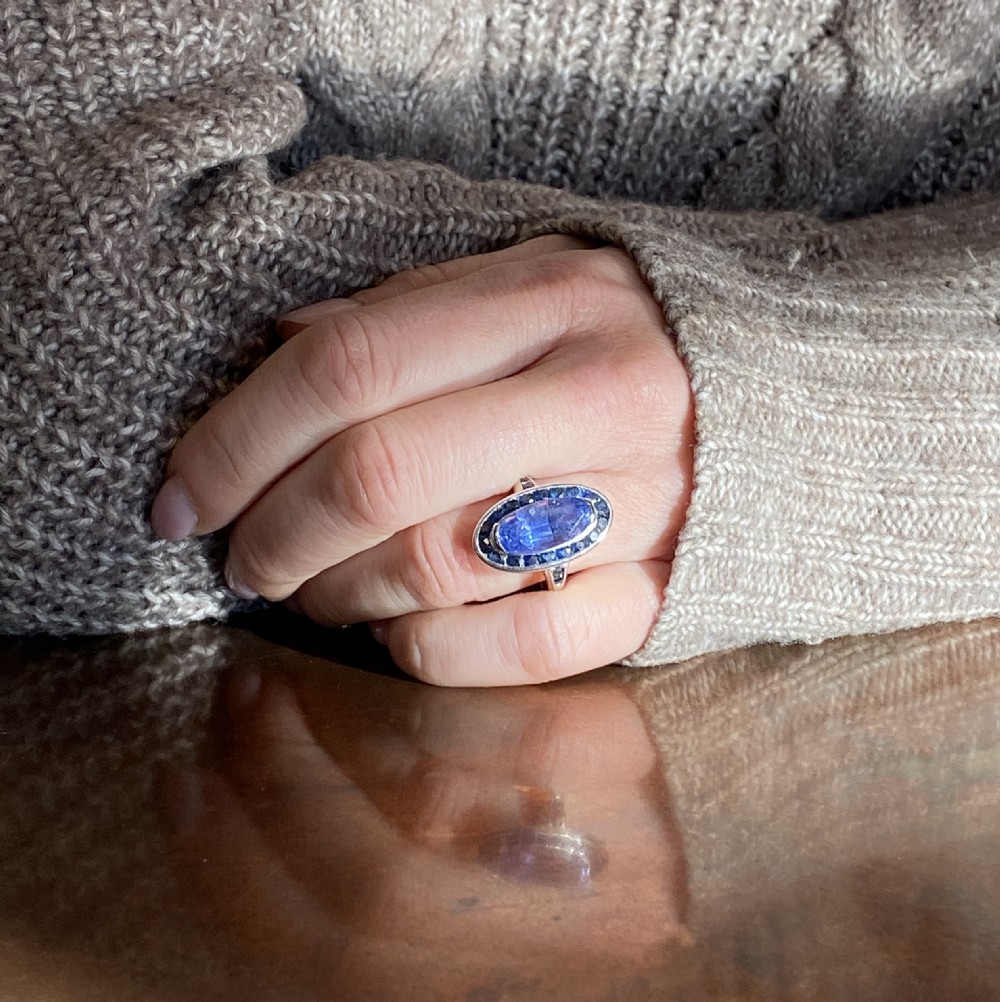 Retro 7.24 Carat (+ 1.08 Carat) Natural Ceylon Sapphire Cluster Ring, circa 1950 View VII
