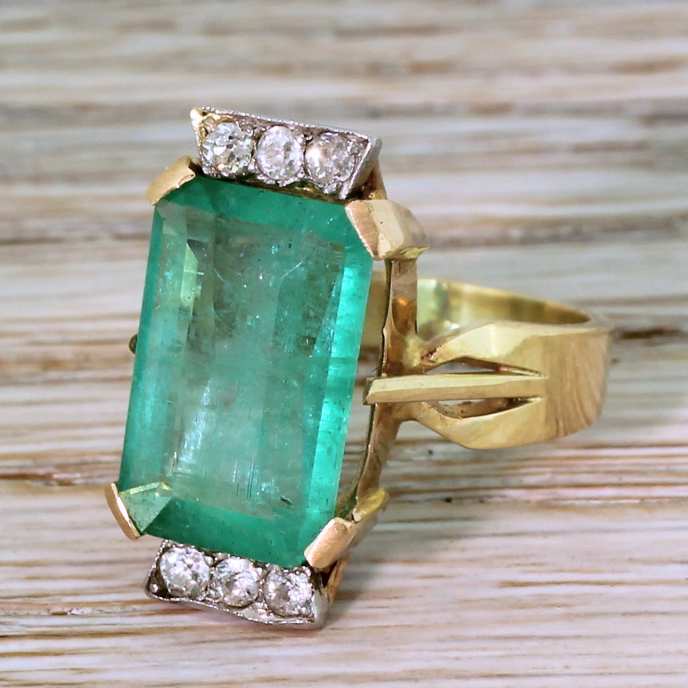 Retro 5.20 Carat Emerald & Diamond Ring, circa 1955