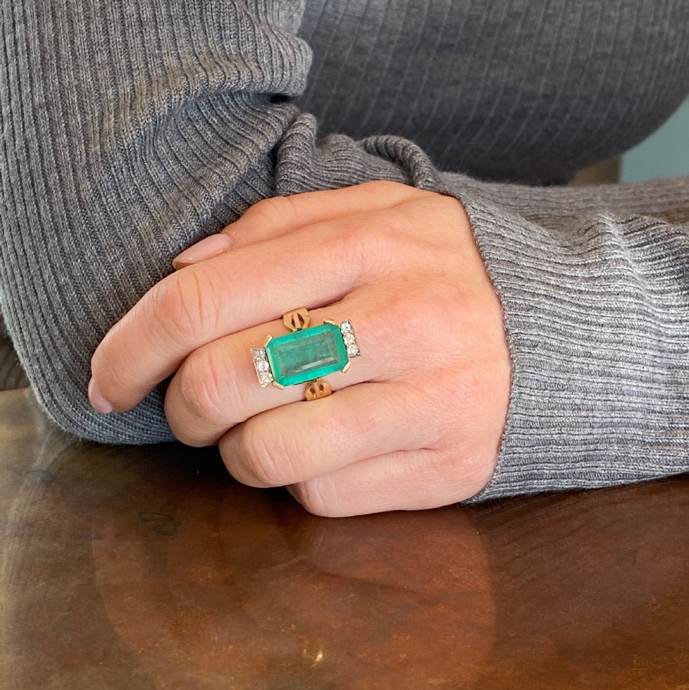 Retro 5.20 Carat Emerald & Diamond Ring, circa 1955 View VII