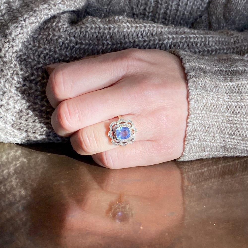 Edwardian 2.00 Carat Sapphire & 1.00 Carat Rose Cut Diamond Ring, circa 1905 View VIII
