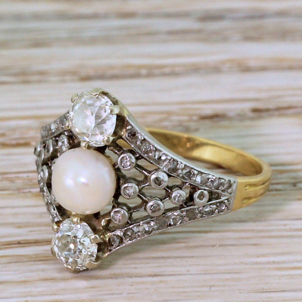 Edwardian Pearl & Old Cut Diamond Ring, circa 1910