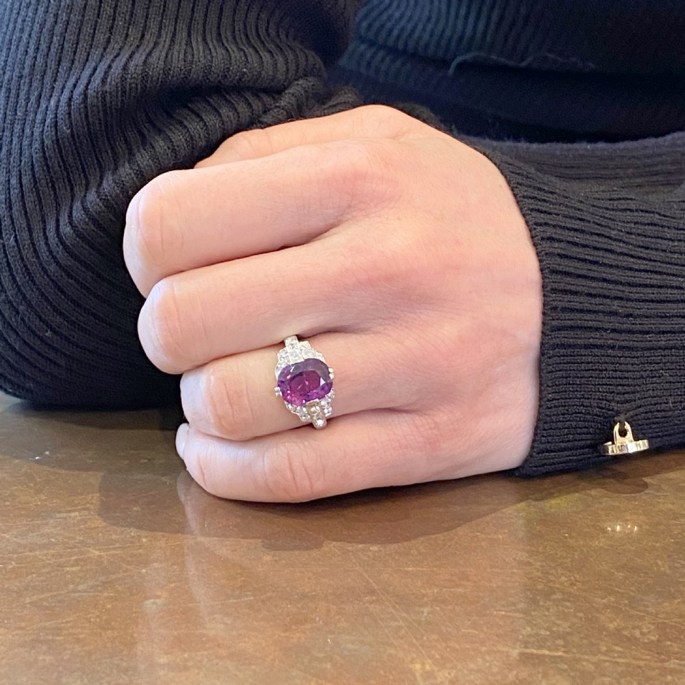 Art Deco 3.00 Carat Purple Sapphire & Diamond Ring, circa 1930 View VIII