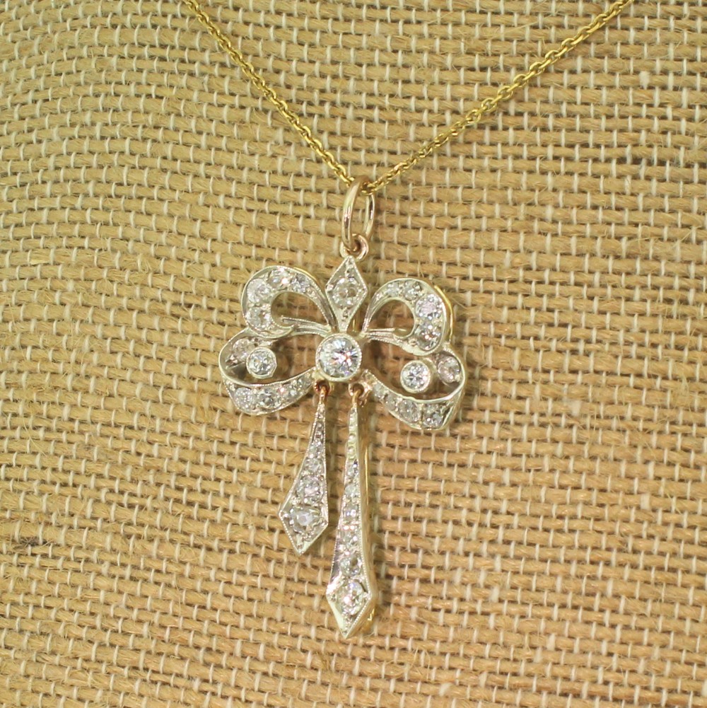 Victorian 1.43 Carat Old Cut Diamond “Bow” Pendant, Circa 1880