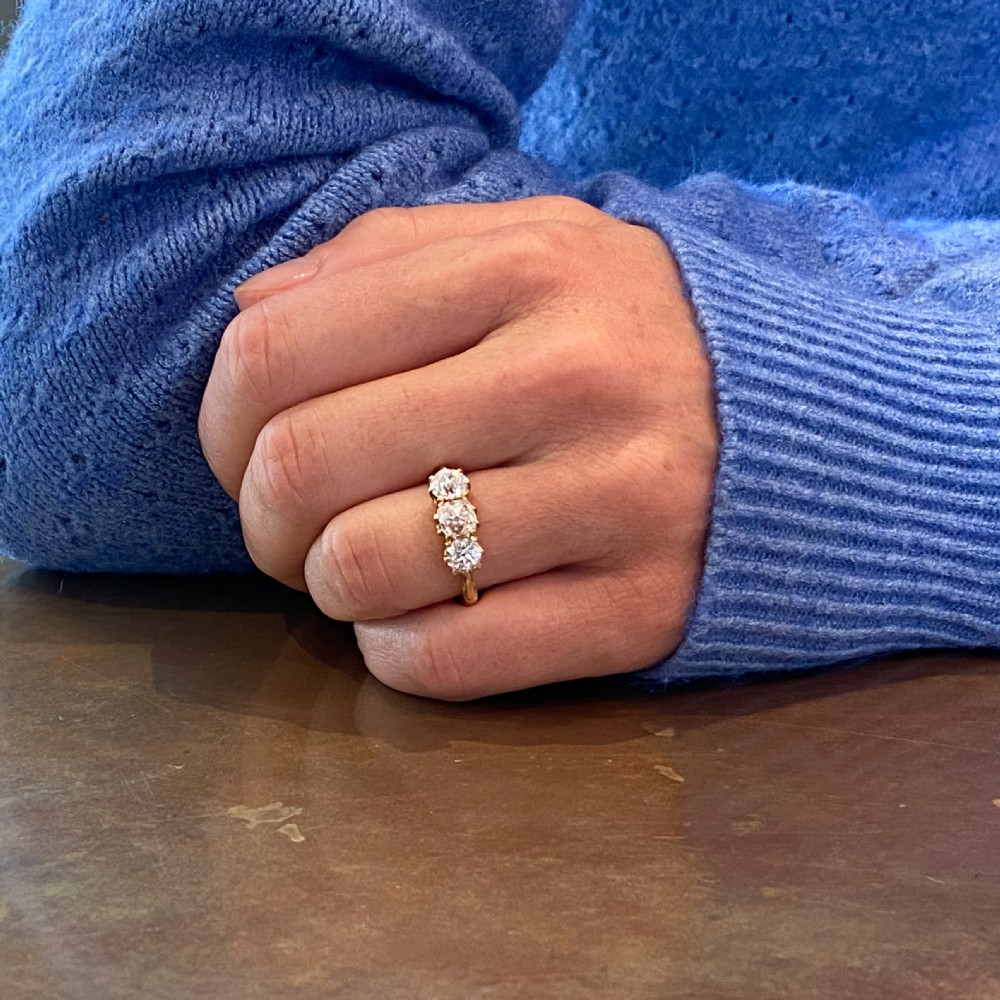 Victorian 2.00 Carat Old Cut Diamond Trilogy Ring, circa 1900 View VIII