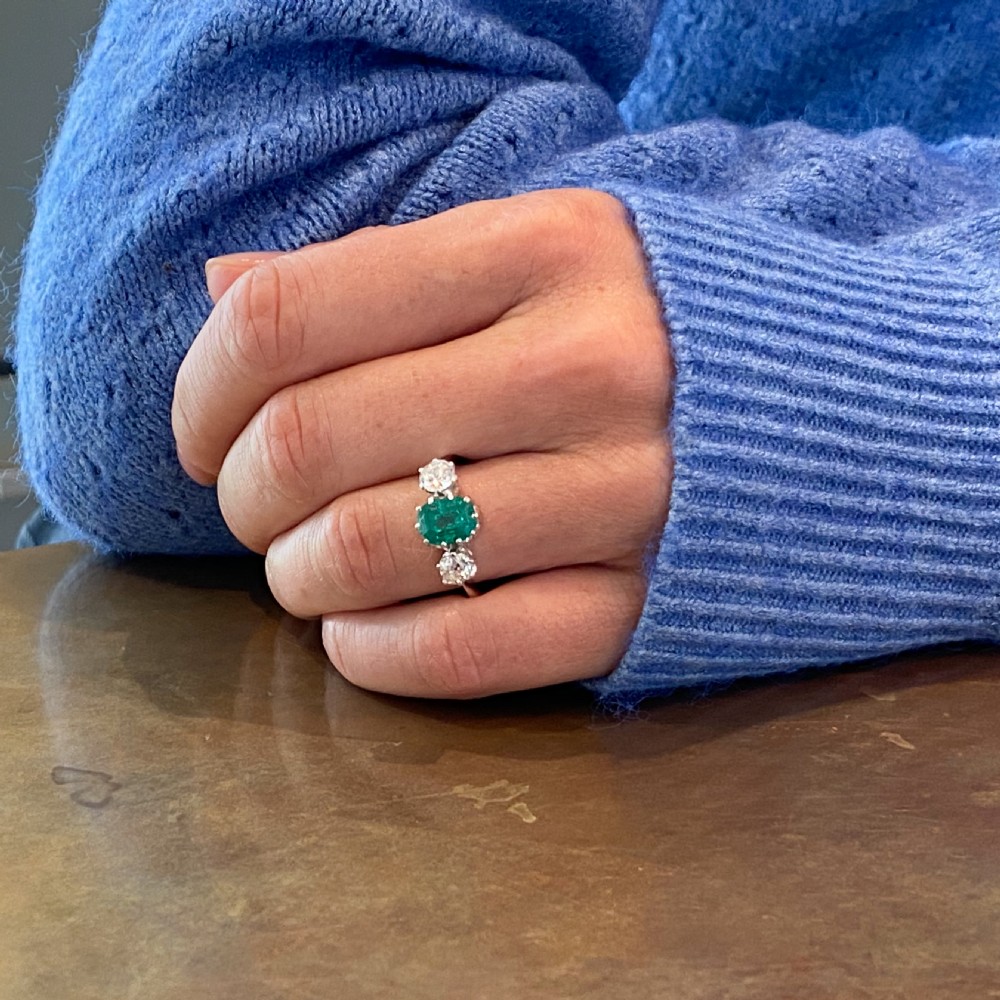 Mid Century 1.56 Carat Emerald & 0.78 Carat Diamond Trilogy Ring, circa 1955 View VIII