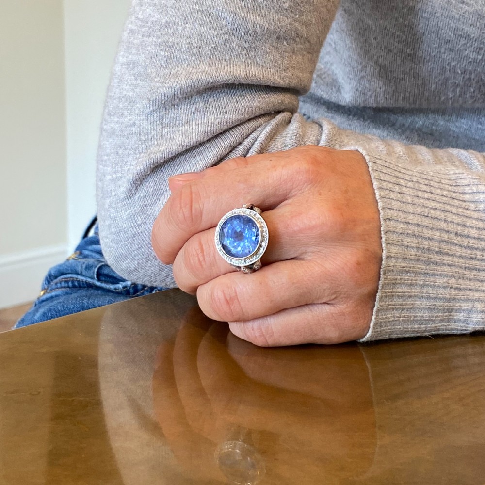 Retro 15.02 Carat Natural Ceylon Sapphire Ring, circa 1950 View VIII