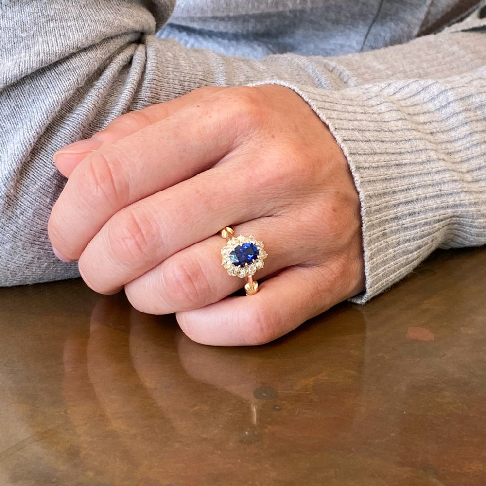 Victorian 1.75 Carat Natural Ceylon Sapphire & Old Cut Diamond Ring, circa 1900 View VIII