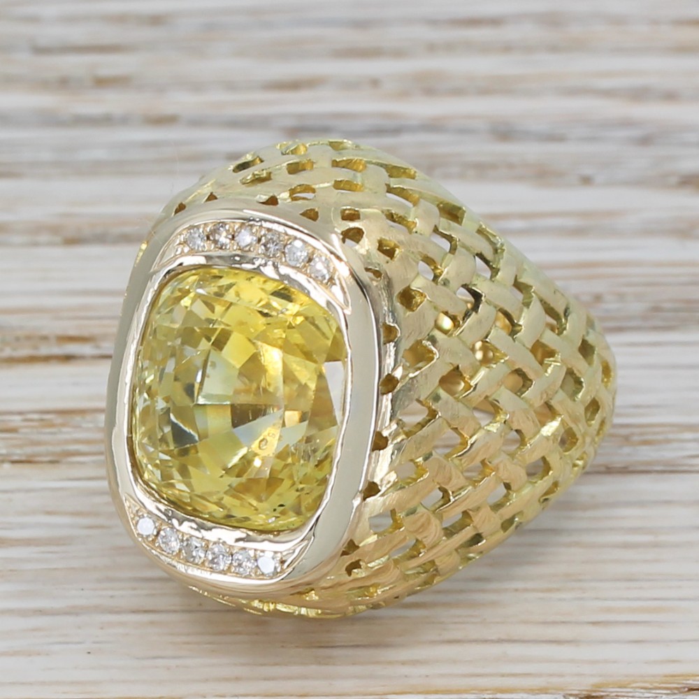 Retro 15.20 Carat Natural Ceylon Yellow Sapphire Ring, circa 1960