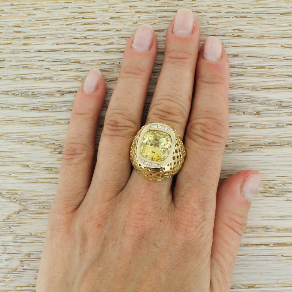 Retro 15.20 Carat Natural Ceylon Yellow Sapphire Ring, circa 1960 View VI