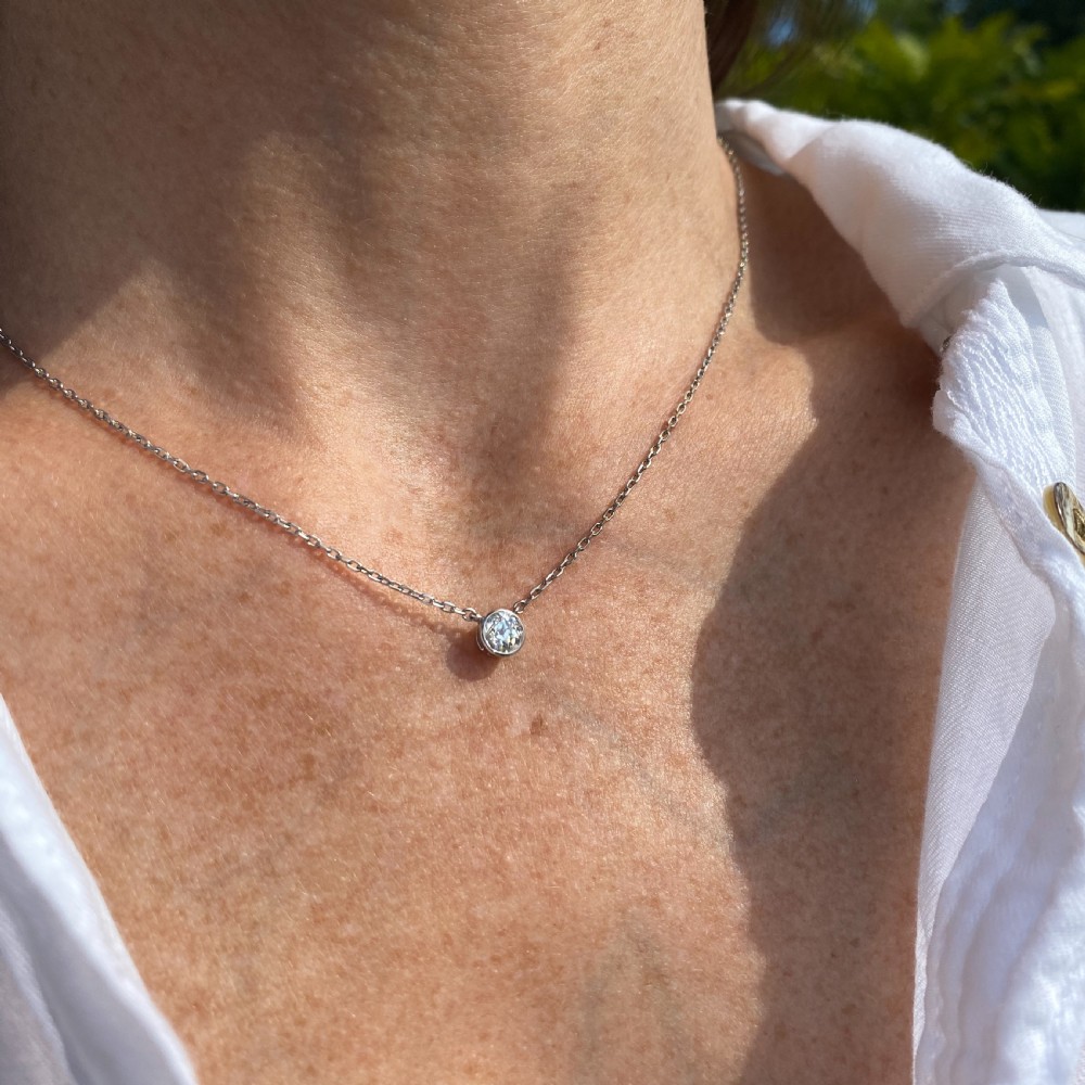 0.43 Carat Old Cut Diamond Solitaire Pendant Necklace, 18k White Gold View II