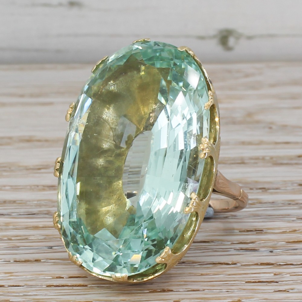 Retro 86.93 Carat Aquamarine Solitaire Ring, circa 1950