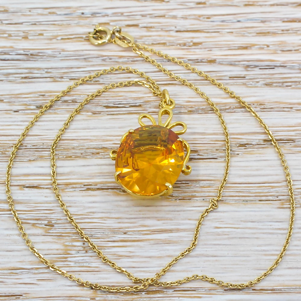 Mid Century 13.00 Carat Synthetic Yellow Sapphire Pendant, circa 1960