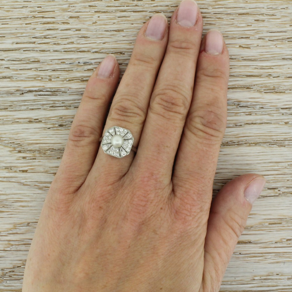 Edwardian Natural Pearl & Diamond Ring, circa 1910 View V