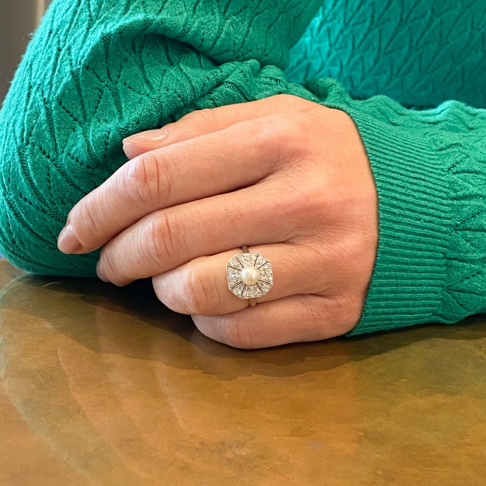 Edwardian Natural Pearl & Diamond Ring, circa 1910 View VII