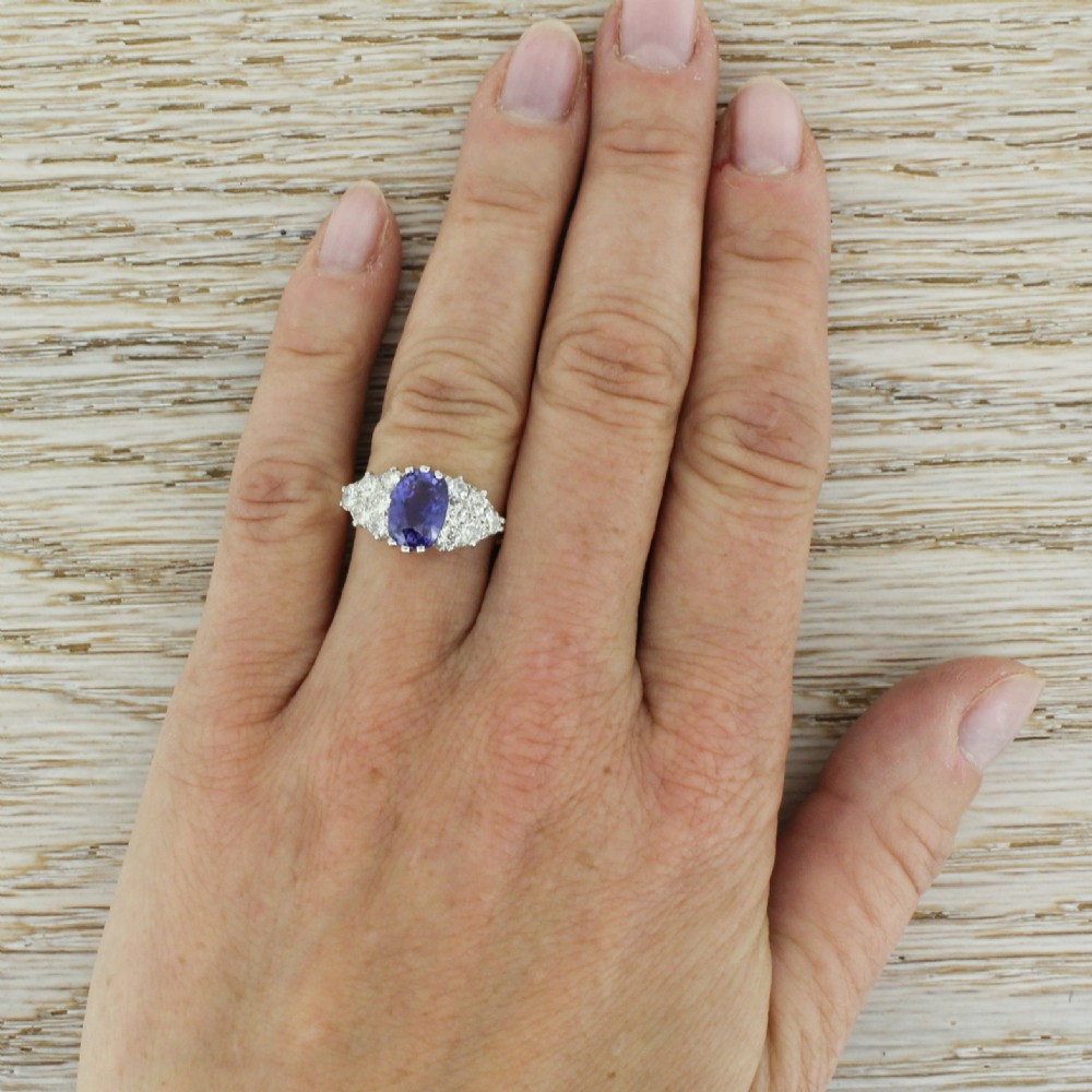 Mid Century 2.92 Carat Natural Ceylon Colour Change Sapphire & Diamond Ring, circa 1945 View VI
