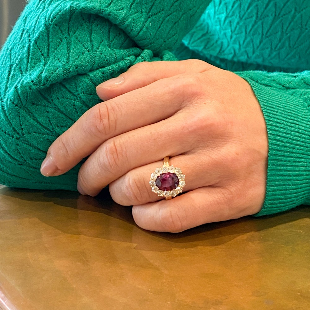 Mid Century 2.30 Carat Ruby & 1.05 Carat Diamond Cluster Ring, circa 1950 View VIII