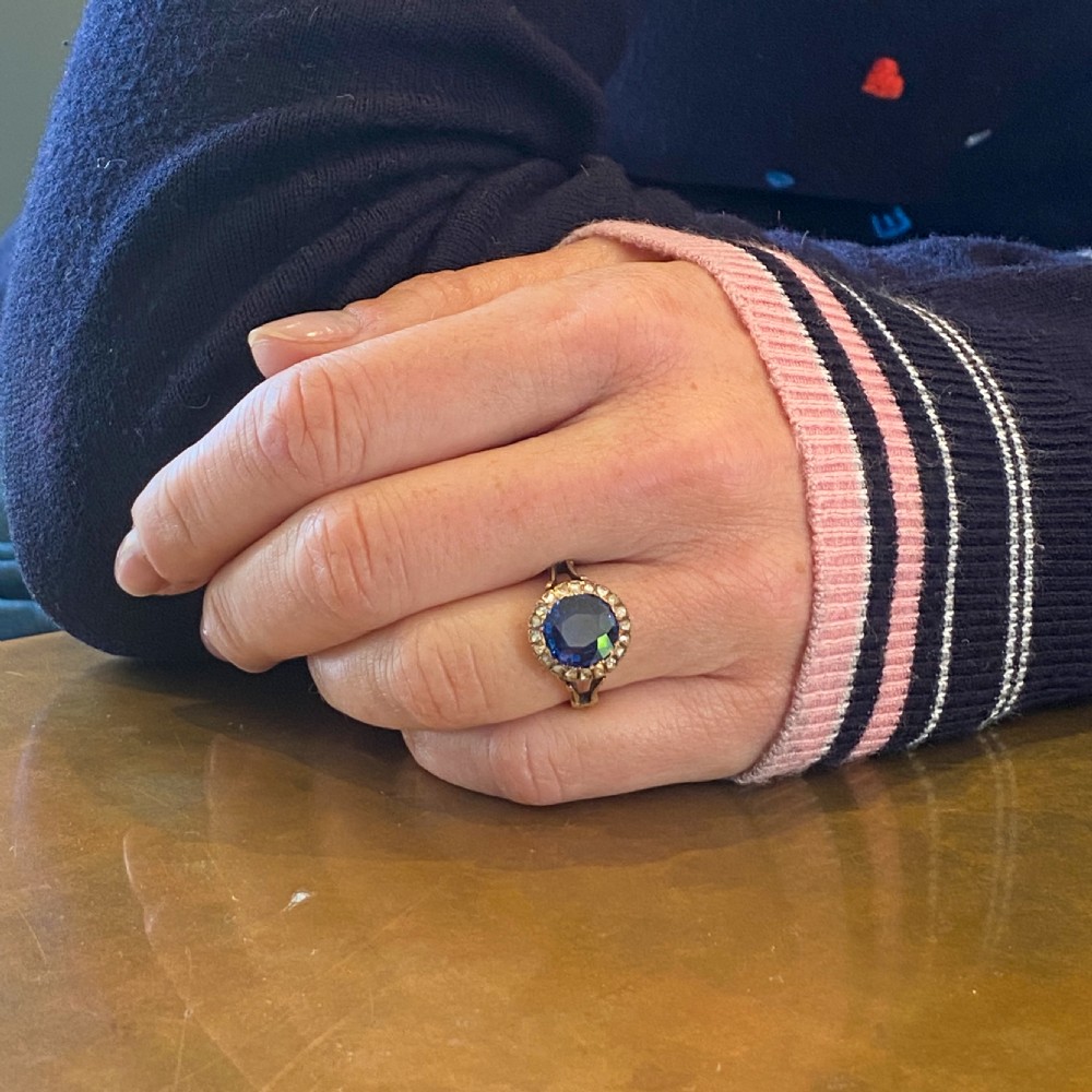 Victorian 3.40 Carat Sapphire & Rose Cut Diamond Cluster Ring, circa 1890 View VIII