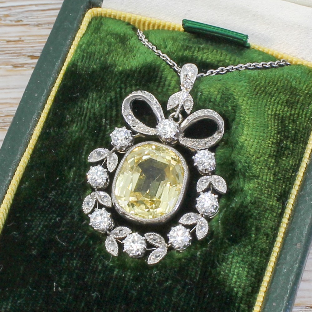 Edwardian 8.24 Carat Natural Ceylon Yellow Sapphire Pendant, circa 1910