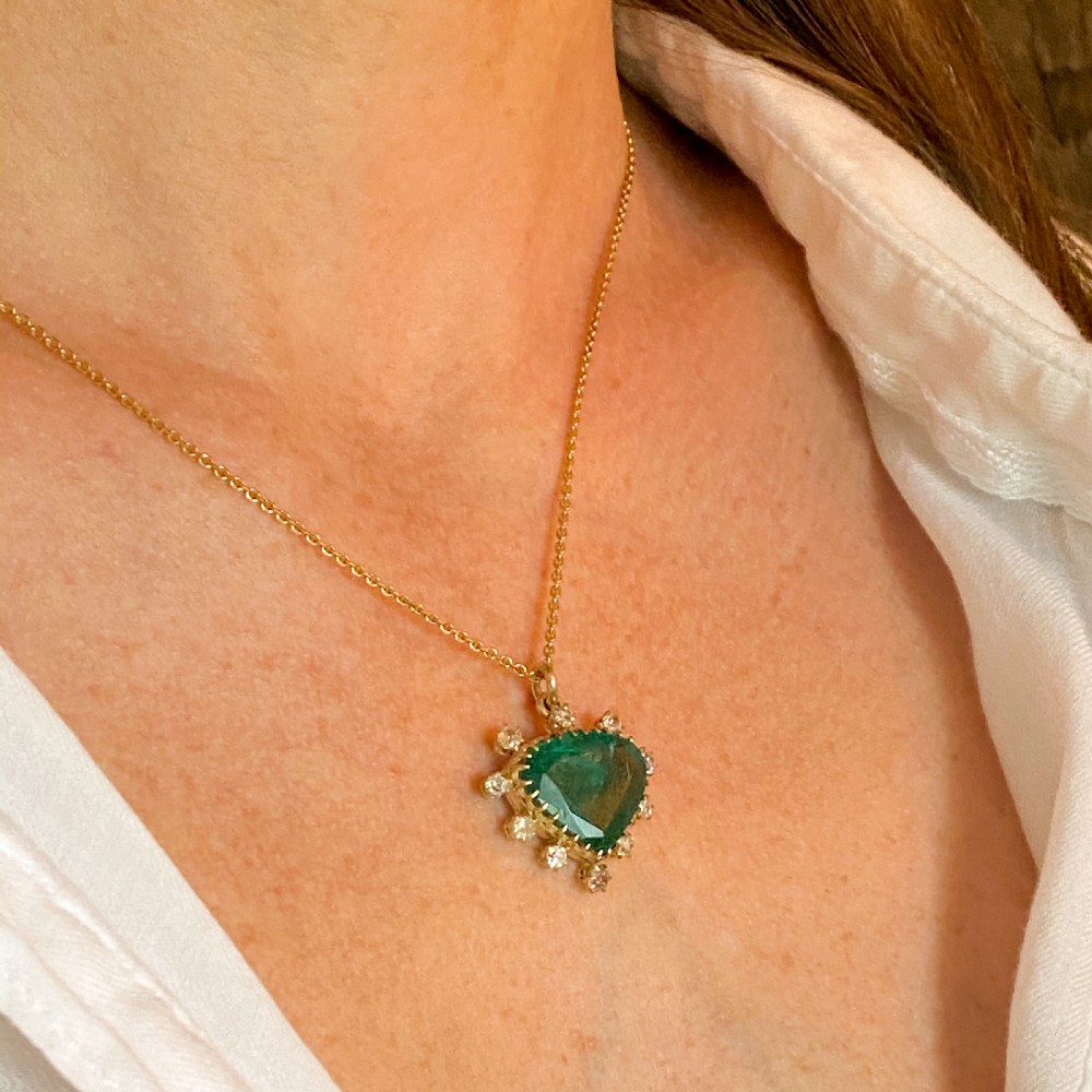 Victorian 5.90 Carat Emerald & Old Cut Diamond Pendant, circa 1890 View II