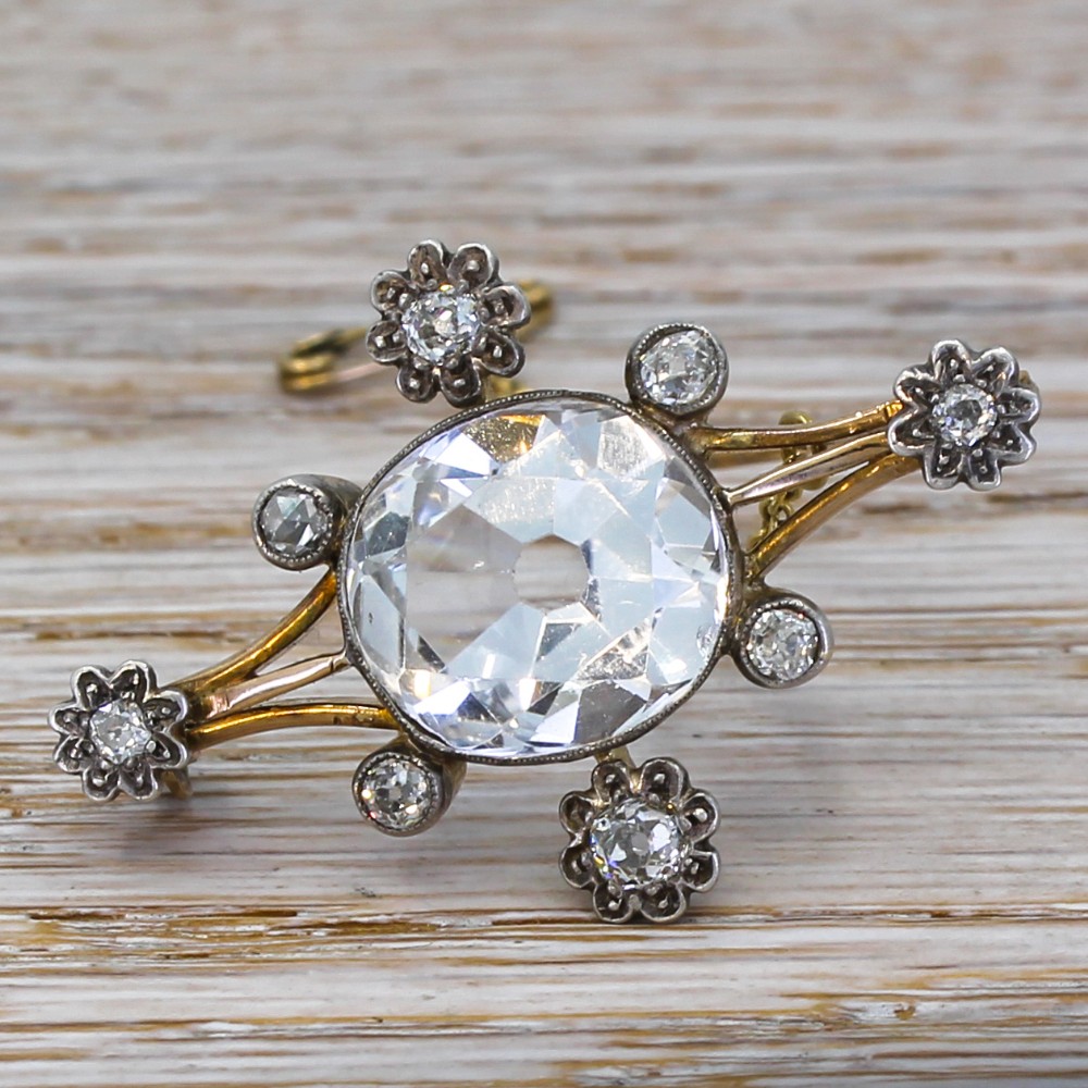 Victorian Old Cut Quartz & Diamond Brooch, circa 1870