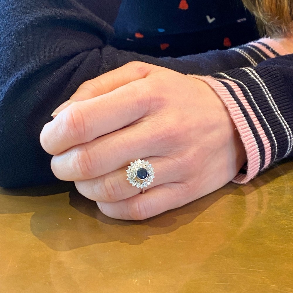 Mid Century 0.91 Carat Sapphire & Diamond Cluster Ring View VIII