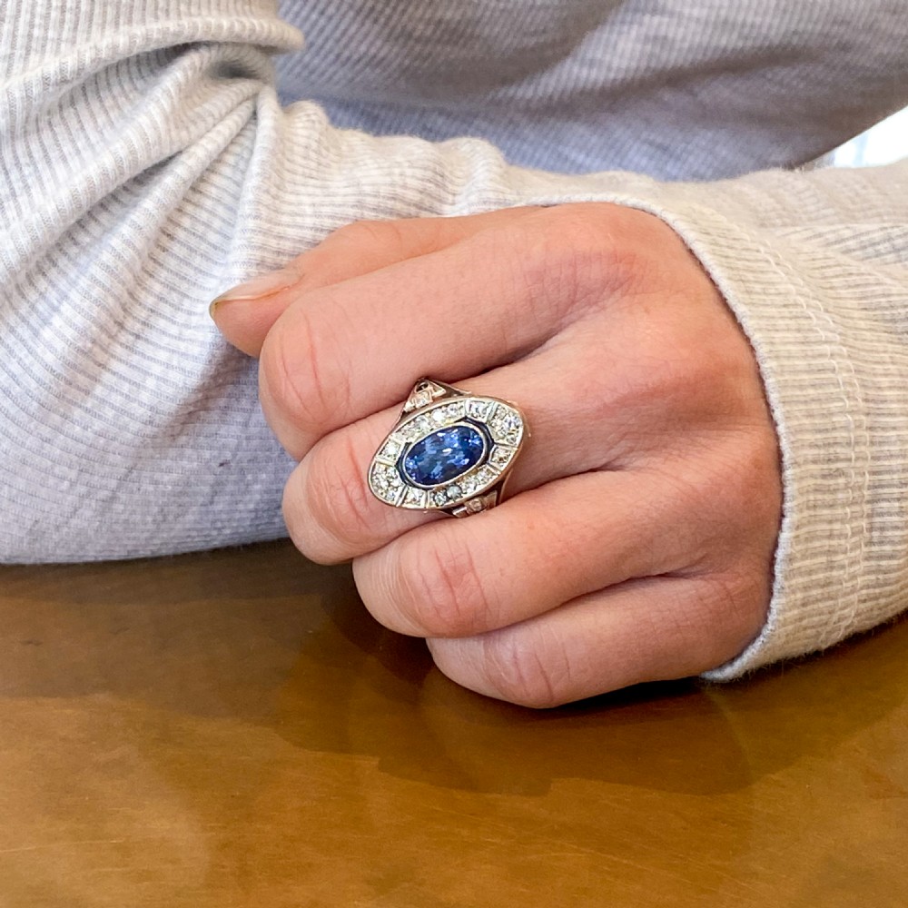 Mid Century 3.37 Carat Natural Sapphire Cocktail Ring, circa 1955 View VII