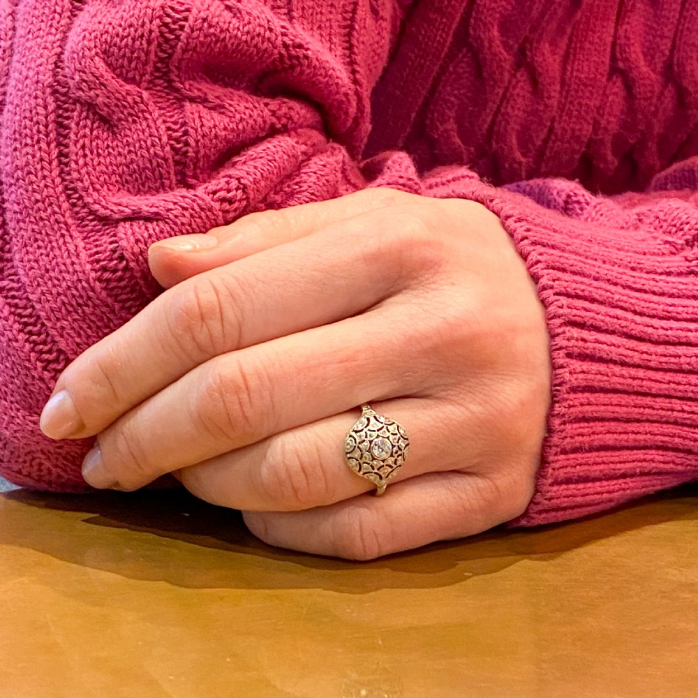 Art Deco 0.40 Carat Old Cut Diamond Bombé Cluster Ring, circa 1935 View VII