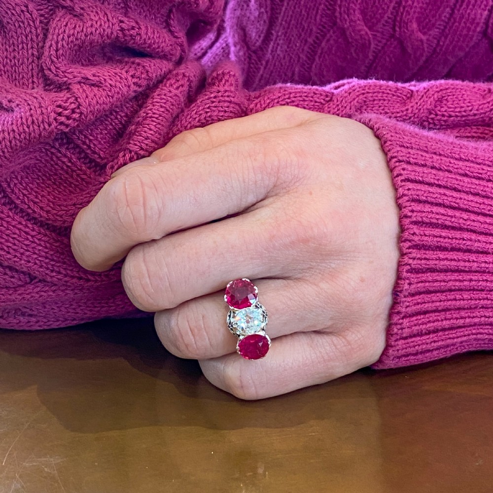 Art Deco 0.80 Carat Old Cut Diamond & Synthetic Ruby Ring, circa 1930 View VIII