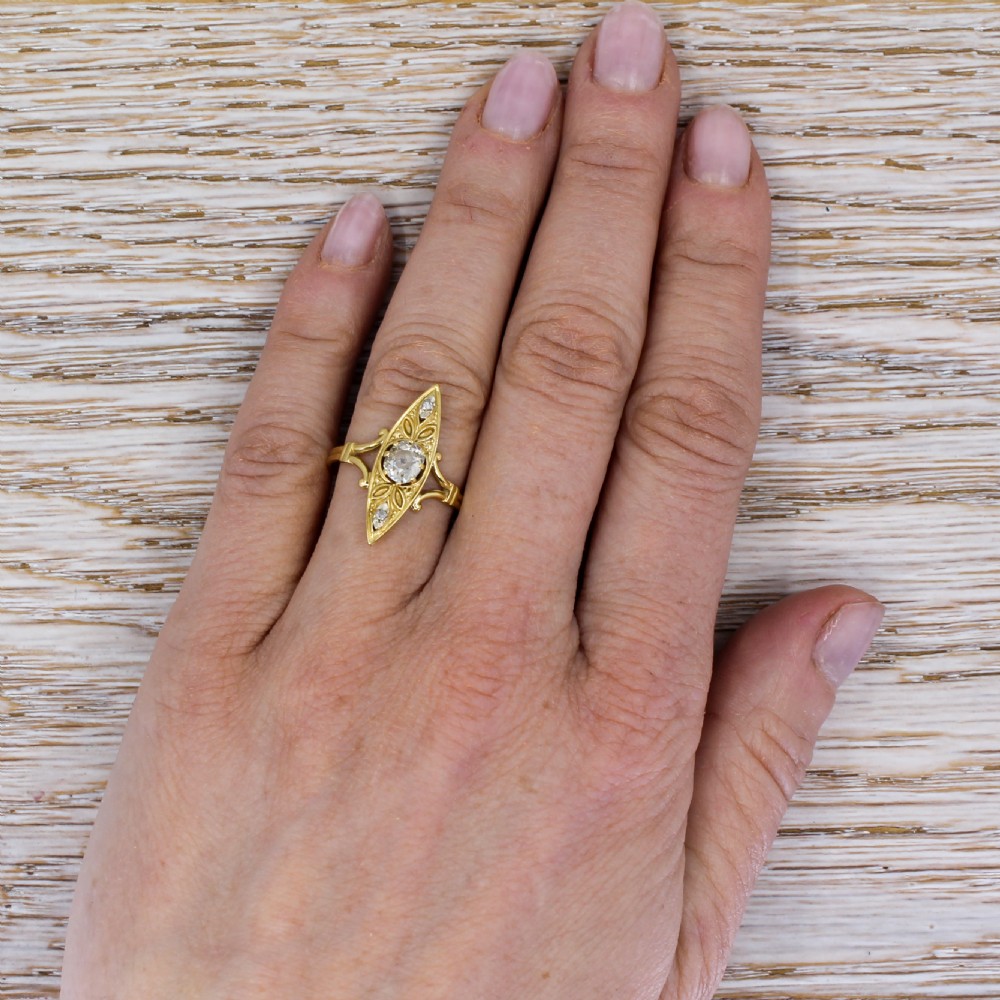 Art Nouveau 0.50 Carat Old Cut Diamond Navette Ring, circa 1910 View V