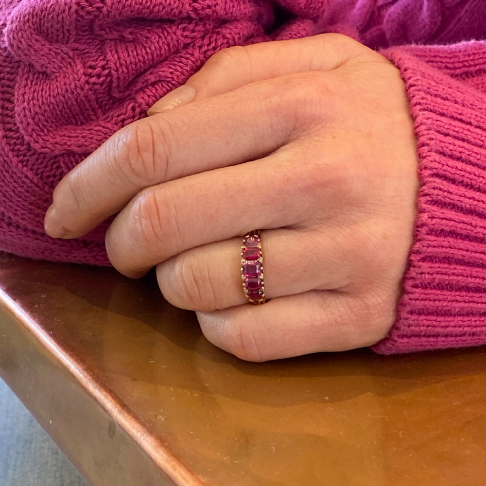 Victorian 1.20 Carat Ruby Five Stone Ring, circa 1900 View VIII