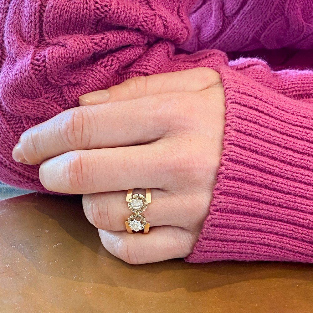 Mid Century 0.80 Carat Two Stone Diamond Ring, circa 1950 View VII