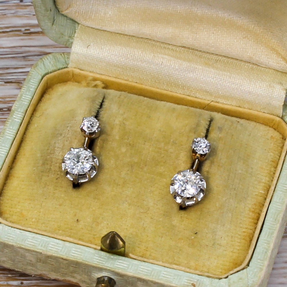 Edwardian 0.87 Carat Old Cut Diamond Earrings, circa 1910