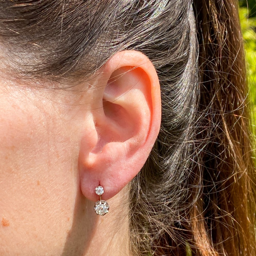 Edwardian 0.87 Carat Old Cut Diamond Earrings, circa 1910 View II