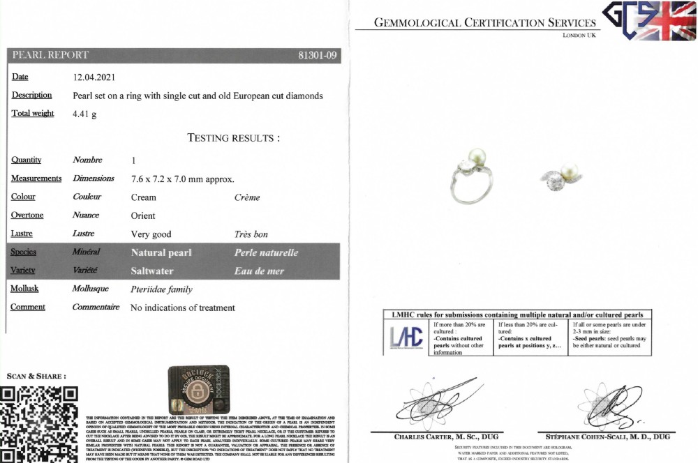 Art Deco 1.11 Carat Old Cut Diamond & Natural Pearl Crossover Ring, circa 1915 View VII