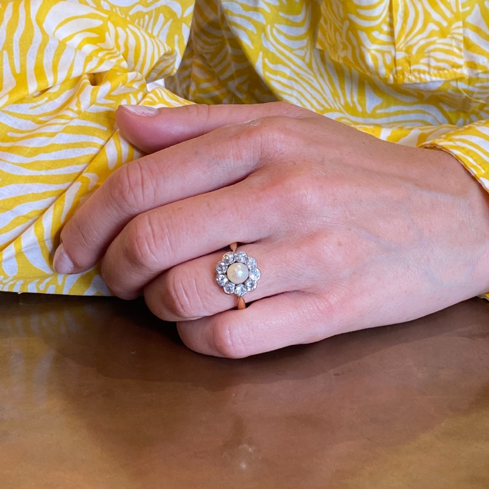 Victorian Natural Pearl & Old Cut Diamond Cluster Ring, circa 1900 View VIII