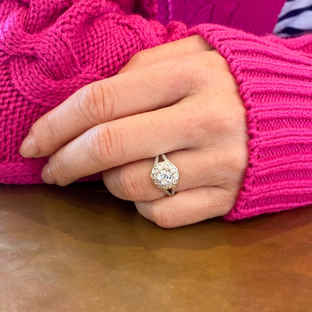 Mid Century 1.14 Carat Old Cut Diamond Cluster Ring, circa 1950 View VIII