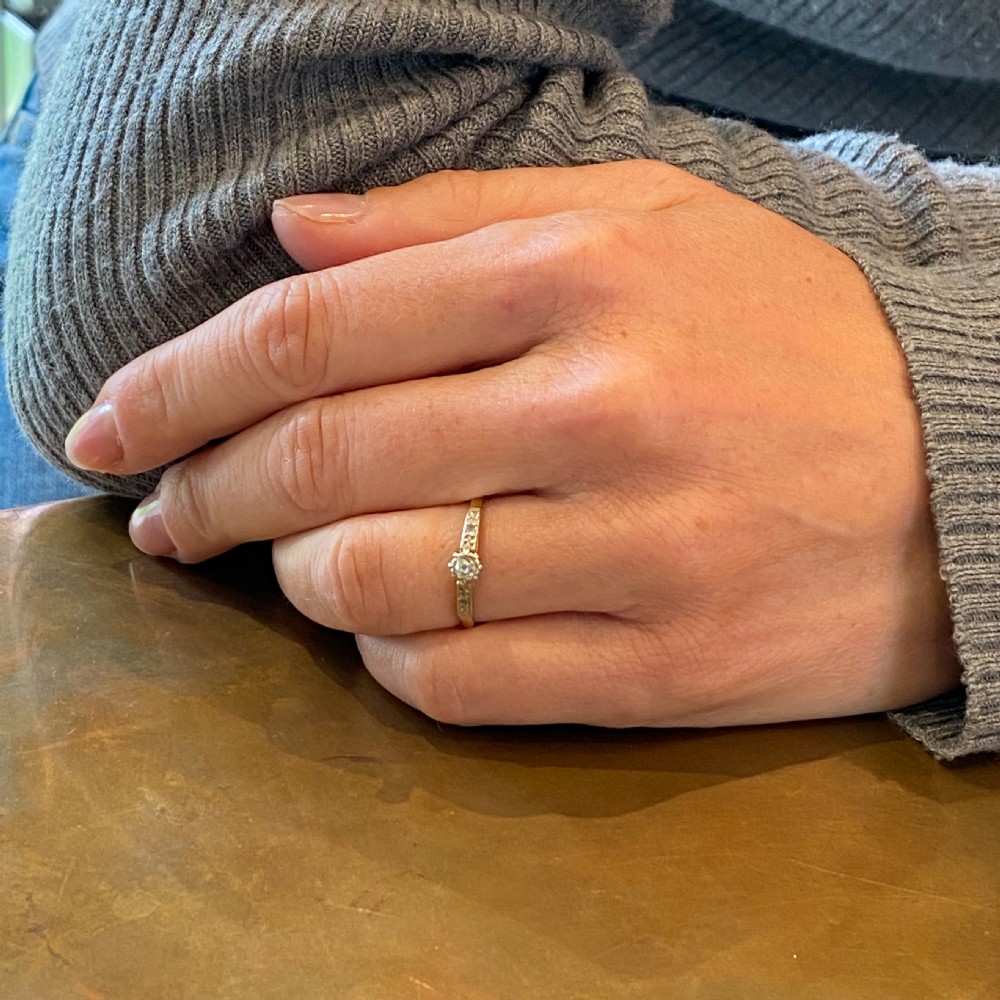 Mid Century 0.10 Carat Old Cut Diamond Engagement Ring, circa 1945 View VII