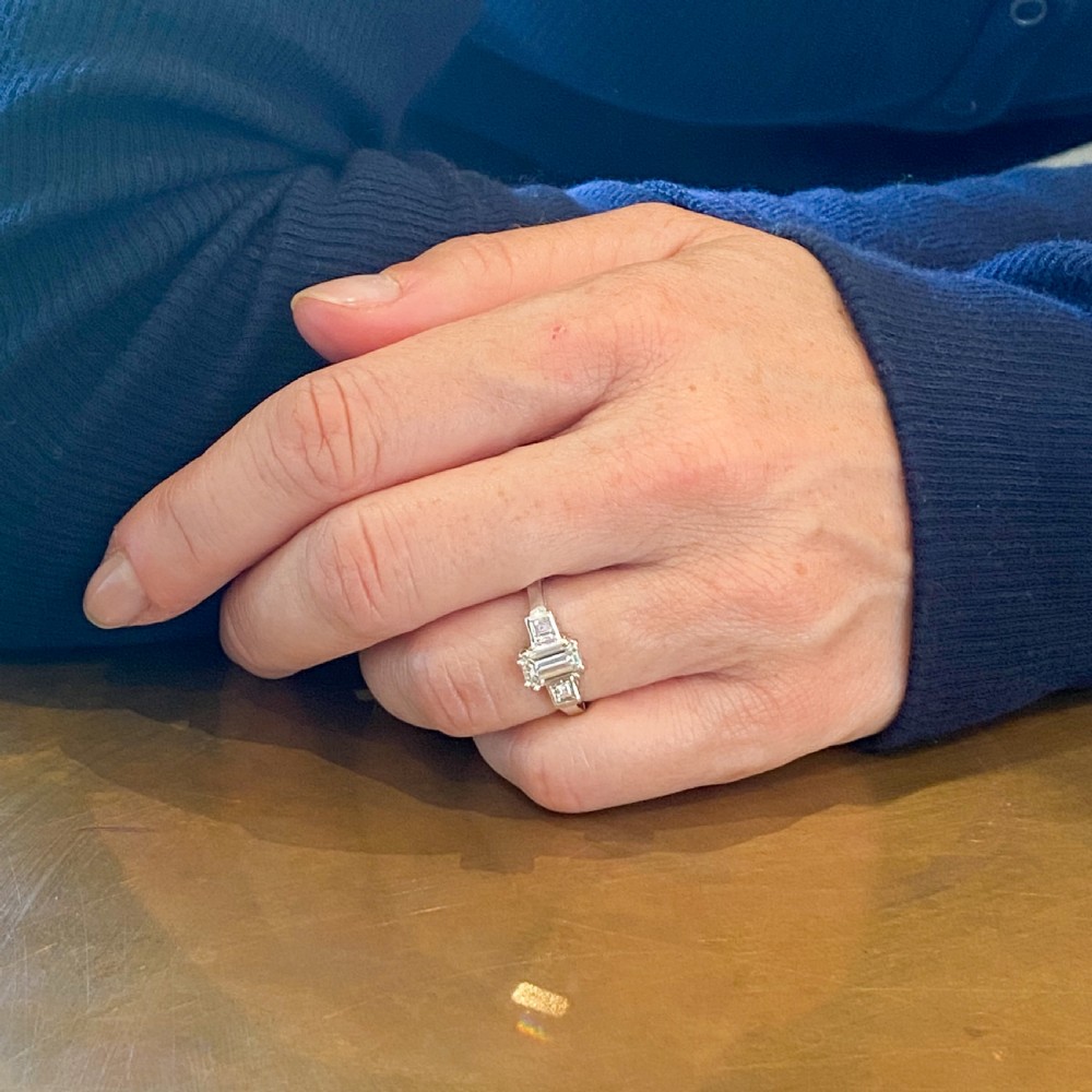 Mid Century 1.00 Carat Emerald Cut Diamond Engagement Ring, circa 1950 View VIII