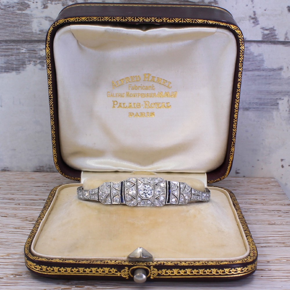 Art Deco 4.45 Carat Old Cut Diamond & Sapphire Bracelet, circa 1915