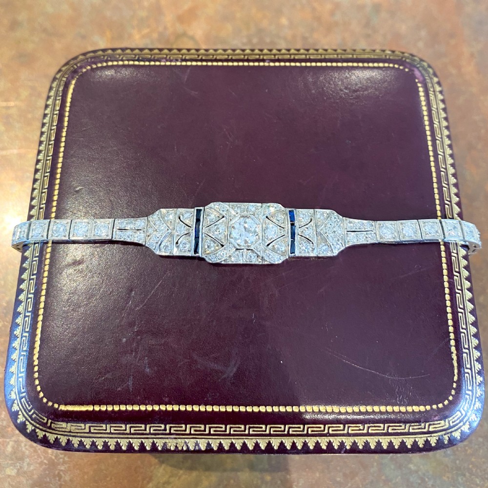 Art Deco 4.45 Carat Old Cut Diamond & Sapphire Bracelet, circa 1915 View VII