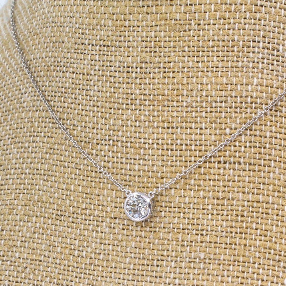 0.84 Carat Old Cut Diamond Solitaire Pendant Necklace, Platinum