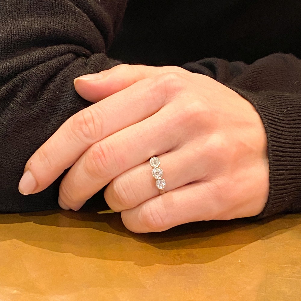 Edwardian 0.78 Carat Old Cut Diamond Trilogy Ring, circa 1910 View VIII
