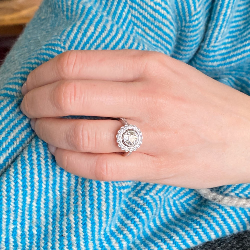 Mid Century 2.01 Carat Old Cut Diamond Target Cluster Ring, circa 1950 View VII