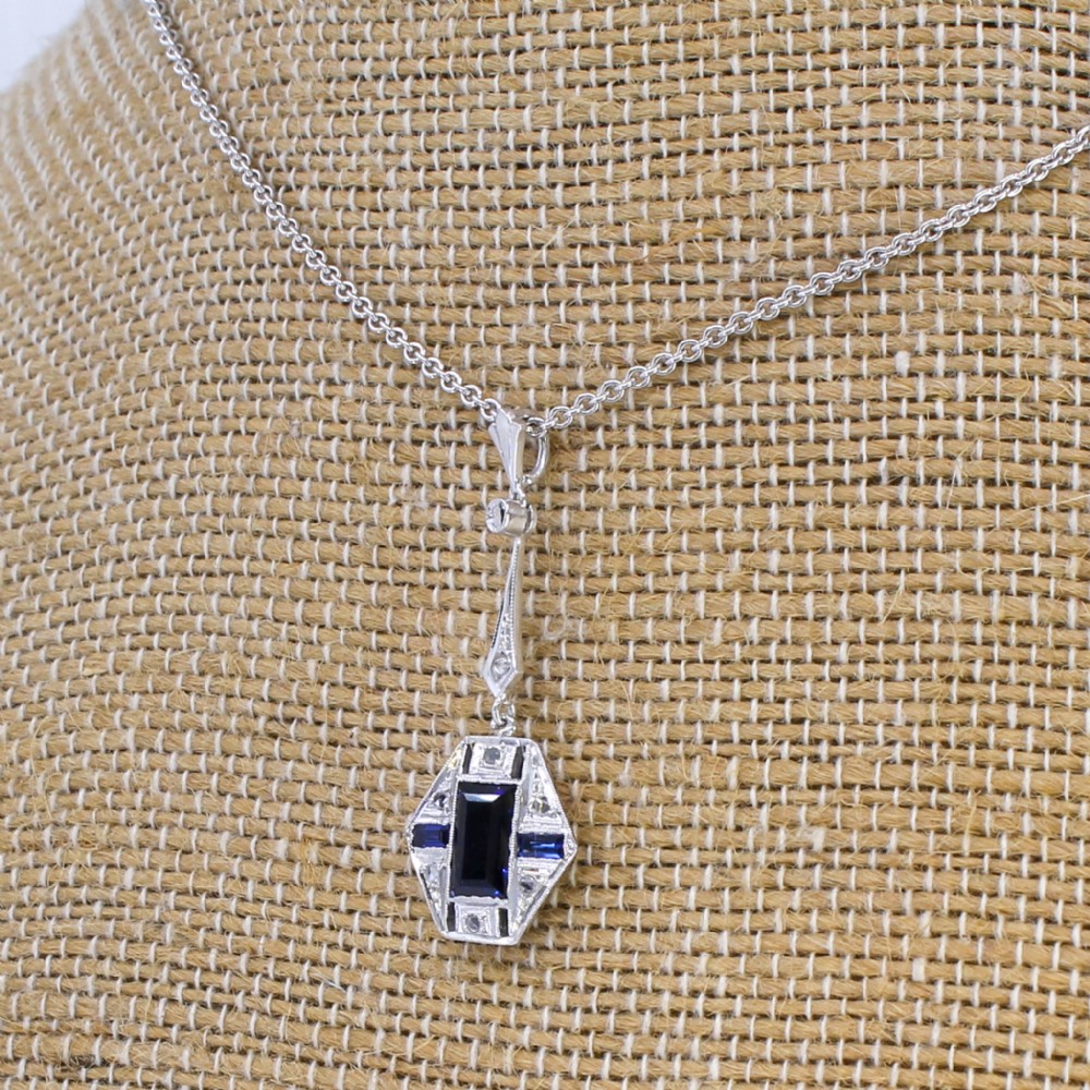 Art Deco 0.85 Carat Synthetic Sapphire & Diamond Pendant, circa 1935