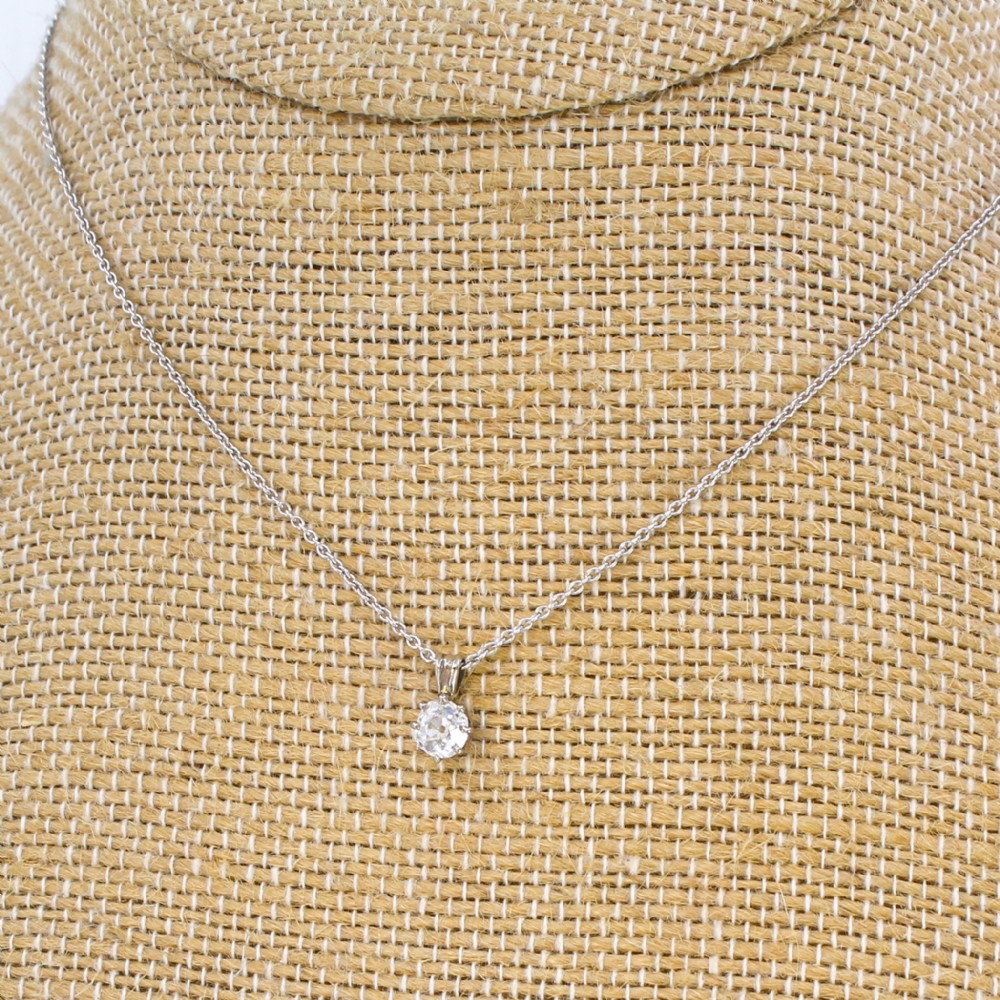 0.38 Carat Old Mine Cut Diamond Solitaire Pendant, 18k White Gold
